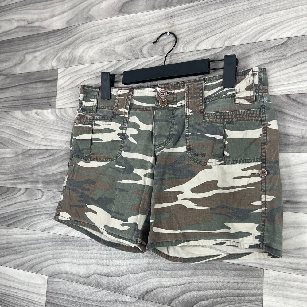Vintage Havana‎ Cargo Shorts Women's Large Green Camo Cotton Low-Rise Button-Fly - Picture 6 of 16